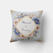 青エレガントビクトリアンと金ゴールドフローラデザイン クッション (裏面)