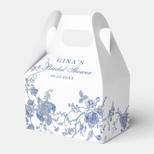 青エレガントビクトリアンフランスのフローラブライダルシャワー フェイバーボックス (正面サイド)