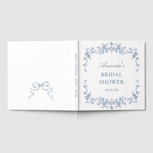 青エレガントビクトリアンフローラブライダルシャワー ゲストブック (全面)