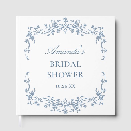 青エレガントビクトリアンフローラブライダルシャワー ゲストブック (正面)