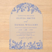 青エレガントビクトリアンフローラ結婚ズ アクリル招待状 (正面)