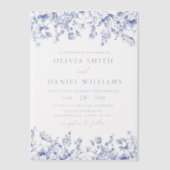 青エレガントビクトリアンフローラ結婚ズ ベラム紙招待状 (正面)