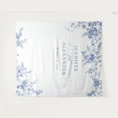 青エレガントビクトリアンフローラ結婚背景 タペストリー (正面(横))