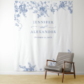 青エレガントビクトリアンフローラ結婚背景 タペストリー (インサイチュ)