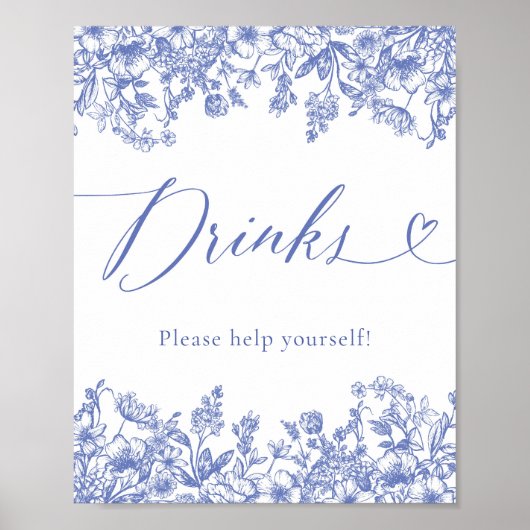 青エレガントビクトリアンモダンフローラ看板 ポスター (正面)