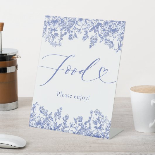 青エレガントビクトリアンモダンフローラ看板 台座サイン (インサイチュ)