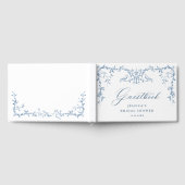 青エレガントビクトリアン華美フローラブライダルシャワー ゲストブック (全面)