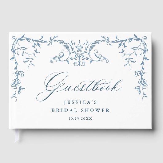 青エレガントビクトリアン華美フローラブライダルシャワー ゲストブック (正面)