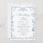 青エレガントビクトリアン華美フローラブライダルシャワー 招待状 (正面)