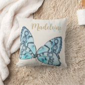 青エレガントファンタジー蝶金ゴールド名アールデコ クッション (ブランケット)