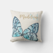 青エレガントファンタジー蝶金ゴールド名アールデコ クッション (正面)