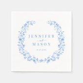 青エレガントフォークフローラ結婚紙ナプキン スタンダードカクテルナプキン (正面)