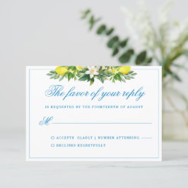 青エレガントフォーマルフローラクレスト結婚式RSVP エンクロージャーカード