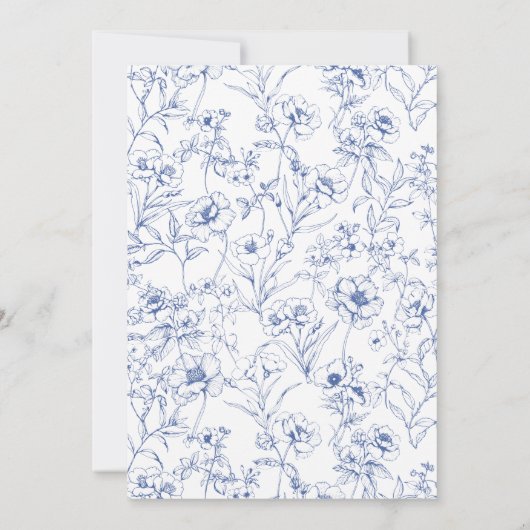 青エレガントフランスのと白のフローラ赤ちゃんシャワー 招待状 (裏面)