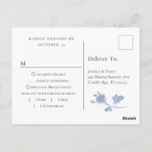 青エレガントフランスのビクトリアンフローラ結婚式RSVP ポストカード (裏面)