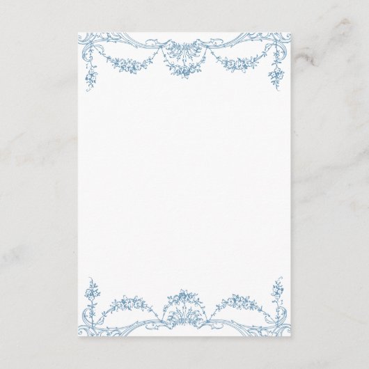 青エレガントフランスのビクトリアンChinoiserie's 結婚. エンクロージャーカード (裏面)