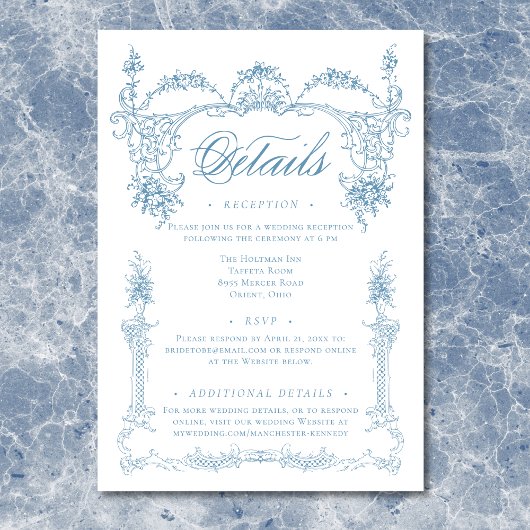 青エレガントフランスのビクトリアンChinoiserie's 結婚. エンクロージャーカード