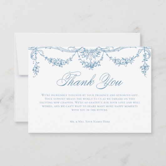 青エレガントフランスのビクトリアンChinoiserie's 結婚. サンキューカード (裏面)