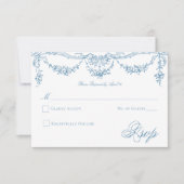 青エレガントフランスのビクトリアンChinoiserie's 結婚. 出欠カード (正面)