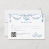 青エレガントフランスのビクトリアンChinoiserie's 結婚. 出欠カード (正面)