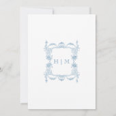 青エレガントフランスのビクトリアンChinoiserie's 結婚. 招待状 (裏面)