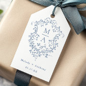 青エレガントフランスのフローラクレスト結婚ズ ギフトタグ