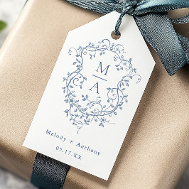 青エレガントフランスのフローラクレスト結婚ズ ギフトタグ