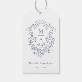 青エレガントフランスのフローラクレスト結婚ズ ギフトタグ (裏面)