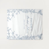 青エレガントフランスのフローラフレームブライダル背景 タペストリー (正面(横))