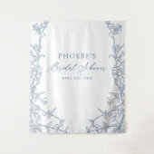 青エレガントフランスのフローラフレームブライダル背景 タペストリー (正面)