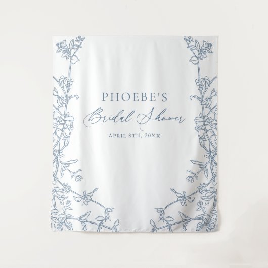 青エレガントフランスのフローラフレームブライダル背景 タペストリー (正面)