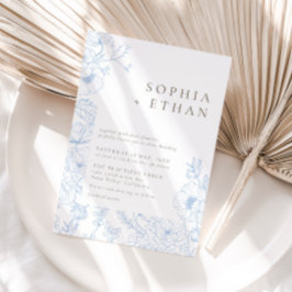 青エレガントフランスのフローララ結婚イン 招待状