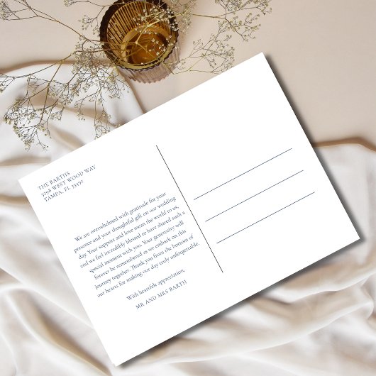 青エレガントフランスのフローラ結婚ありがとう ポストカード