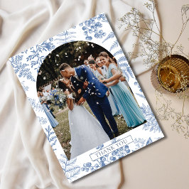 青エレガントフランスのフローラ結婚ありがとう ポストカード