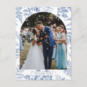 青エレガントフランスのフローラ結婚ありがとう ポストカード (正面)