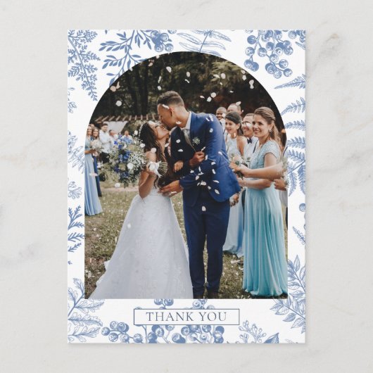 青エレガントフランスのフローラ結婚ありがとう ポストカード