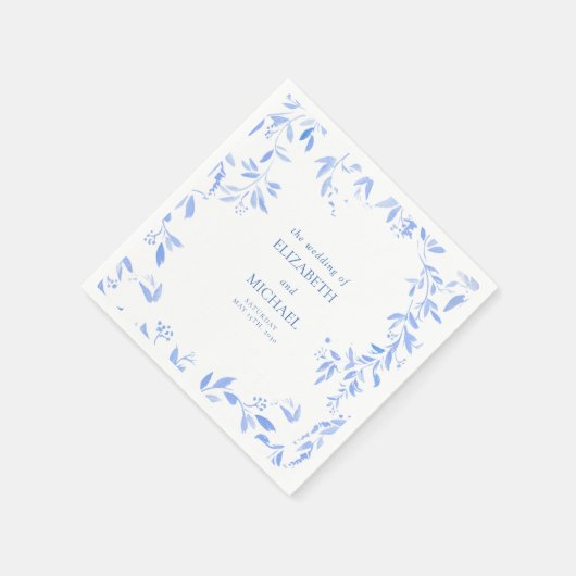 青エレガントフランスのフローラ結婚植物学 スタンダードカクテルナプキン (角)