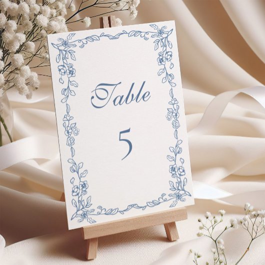 青エレガントフランスのヴィンテージ結婚フローラ テーブルナンバー