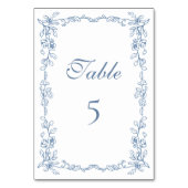 青エレガントフランスのヴィンテージ結婚フローラ テーブルナンバー (裏面)