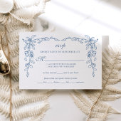 青エレガントフランスのヴィンテージ結婚フローラ 出欠カード