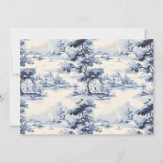 青エレガントフランスのヴィンテージ結婚フローラ 招待状 (裏面)