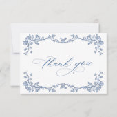 青エレガントフランスの園の花結婚の数 サンキューカード (正面)