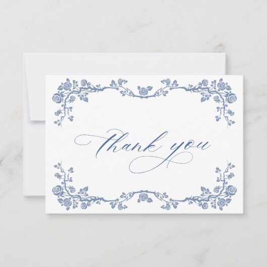 青エレガントフランスの園の花結婚の数 サンキューカード (正面)