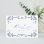 青エレガントフランスの園の花結婚の数 サンキューカード (スタンド正面)