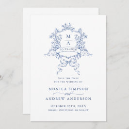 青エレガントフランスの園の花結婚の数 セーブザデート