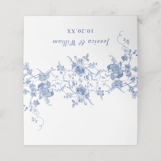 青エレガントフランスの園の花結婚の数 プレイスカード (外部開封)