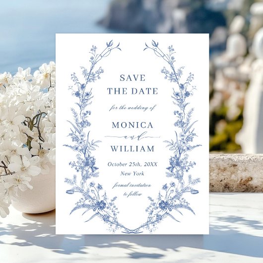 青エレガントフランスの庭園の結婚式保存日 ポストカード