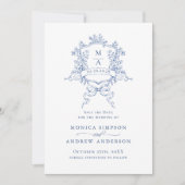 青エレガントフランスの庭園の結婚式写真QRコード セーブザデート (正面)