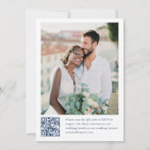 青エレガントフランスの庭園の結婚式写真QRコード 招待状 (裏面)