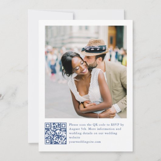 青エレガントフランスの庭園の結婚式写真QRコード 招待状 (裏面)